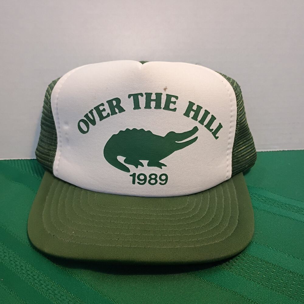 Designer Award Headwear Over the Hill 1989 Alligator Hat Cap White Green